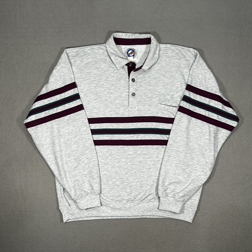 Vintage Greenline International Rugby Sweatshirt Mens L Gray Striped Collared